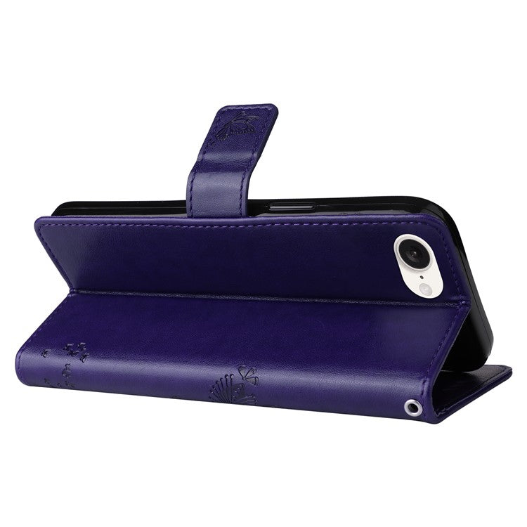 For iPhone 16e Wallet Case Tree Pattern Leather Phone Cover - Dark Purple