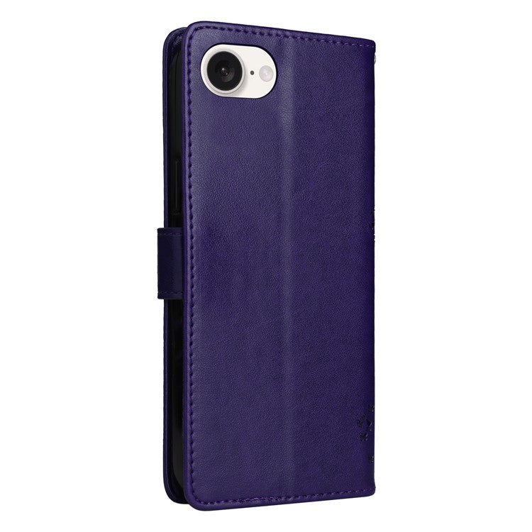 For iPhone 16e Wallet Case Tree Pattern Leather Phone Cover - Dark Purple