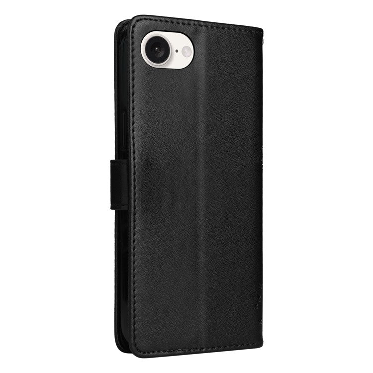 For iPhone 16e Wallet Case Tree Pattern Leather Phone Cover - Black