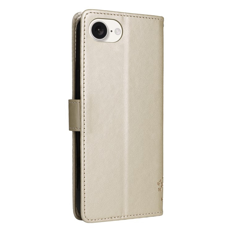 For iPhone 16e Wallet Case Tree Pattern Leather Phone Cover - Gold