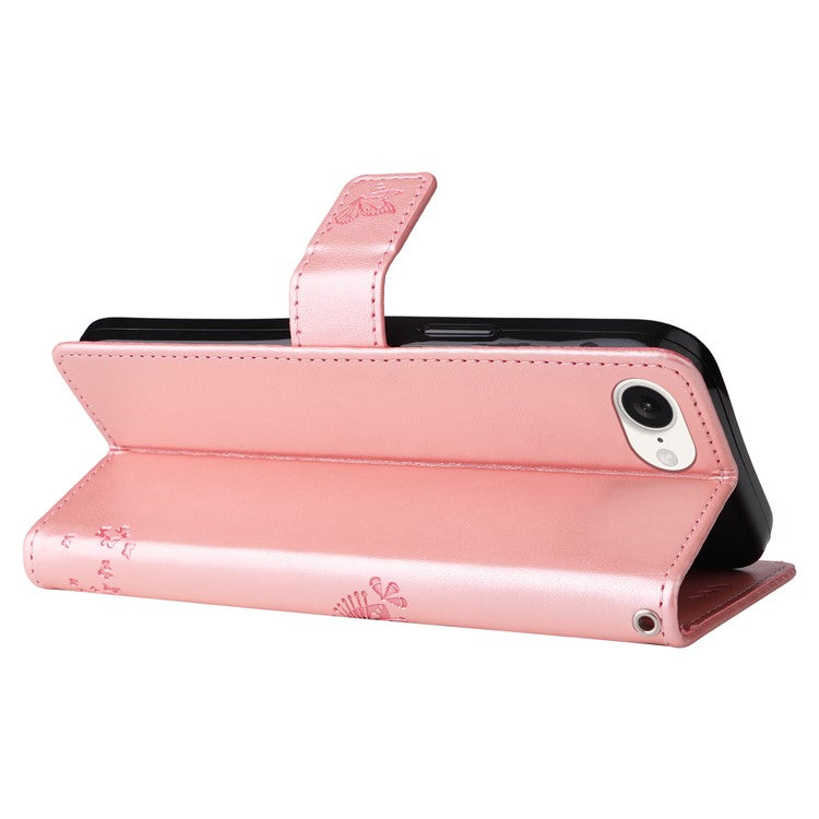 For iPhone 16e Wallet Case Tree Pattern Leather Phone Cover - Rose Gold