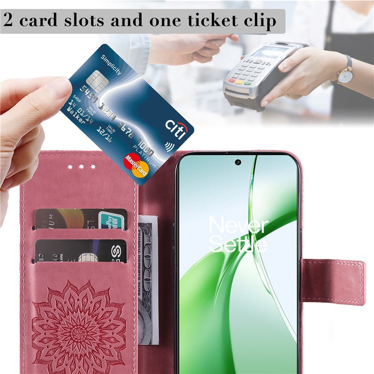KT Imprinting Flower Series-1 For OnePlus Nord CE4 5G Case PU Leather Wallet Stand Phone Cover - Pink