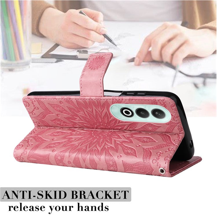 KT Imprinting Flower Series-1 For OnePlus Nord CE4 5G Case PU Leather Wallet Stand Phone Cover - Pink