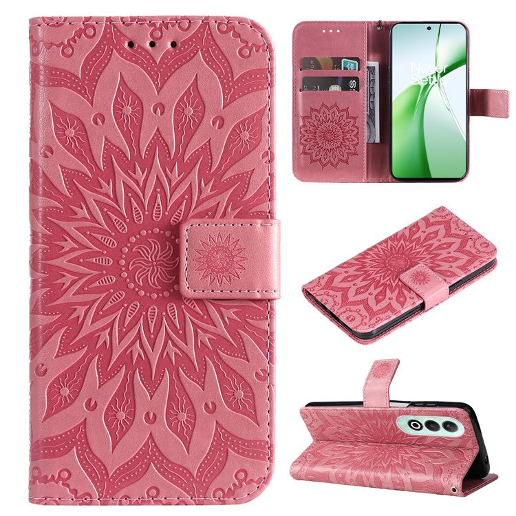 KT Imprinting Flower Series-1 For OnePlus Nord CE4 5G Case PU Leather Wallet Stand Phone Cover - Pink