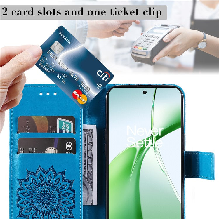 KT Imprinting Flower Series-1 For OnePlus Nord CE4 5G Case PU Leather Wallet Stand Phone Cover - Blue