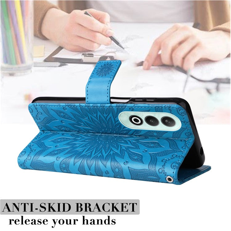 KT Imprinting Flower Series-1 For OnePlus Nord CE4 5G Case PU Leather Wallet Stand Phone Cover - Blue