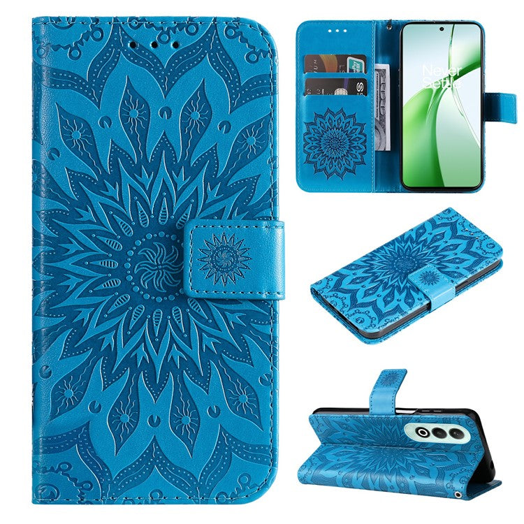 KT Imprinting Flower Series-1 For OnePlus Nord CE4 5G Case PU Leather Wallet Stand Phone Cover - Blue