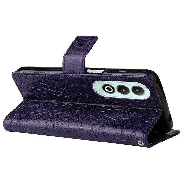 KT Imprinting Flower Series-1 For OnePlus Nord CE4 5G Case PU Leather Wallet Stand Phone Cover - Purple