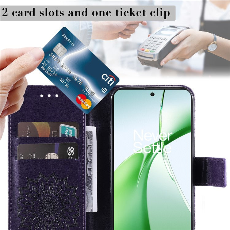 KT Imprinting Flower Series-1 For OnePlus Nord CE4 5G Case PU Leather Wallet Stand Phone Cover - Purple