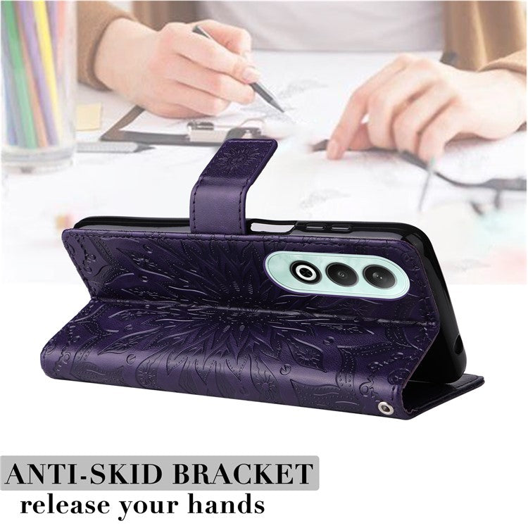 KT Imprinting Flower Series-1 For OnePlus Nord CE4 5G Case PU Leather Wallet Stand Phone Cover - Purple