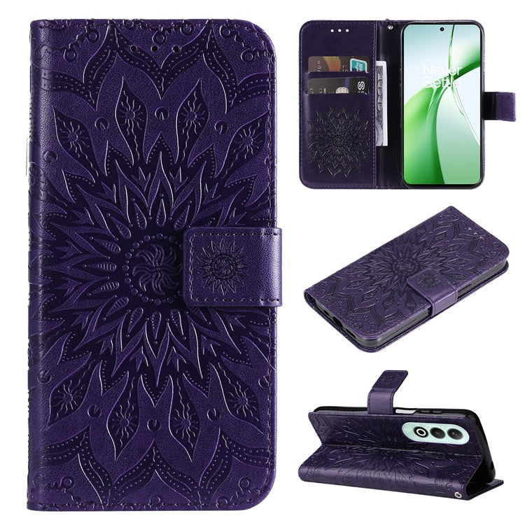 KT Imprinting Flower Series-1 For OnePlus Nord CE4 5G Case PU Leather Wallet Stand Phone Cover - Purple