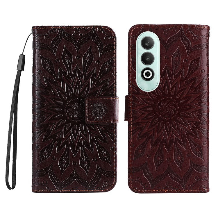 KT Imprinting Flower Series-1 For OnePlus Nord CE4 5G Case PU Leather Wallet Stand Phone Cover - Brown