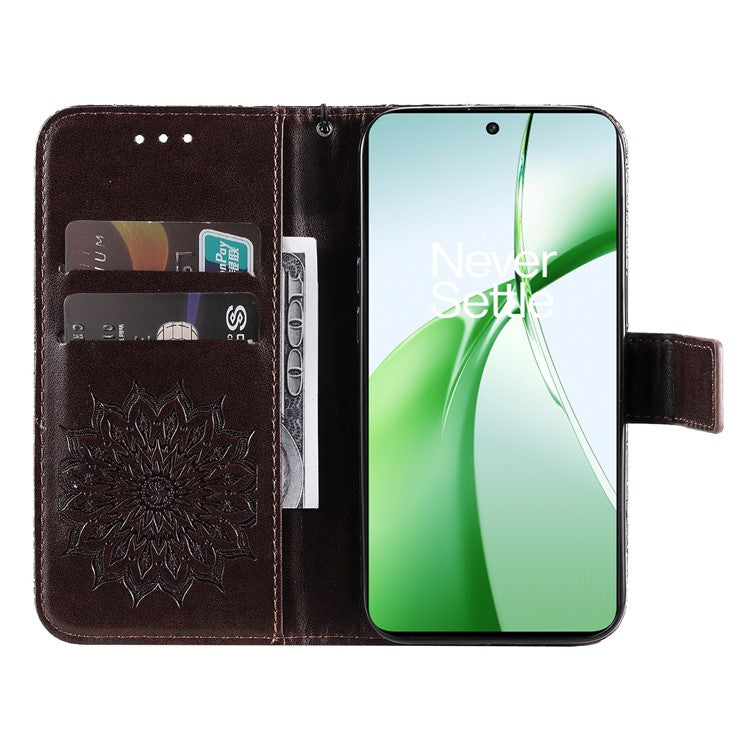 KT Imprinting Flower Series-1 For OnePlus Nord CE4 5G Case PU Leather Wallet Stand Phone Cover - Brown