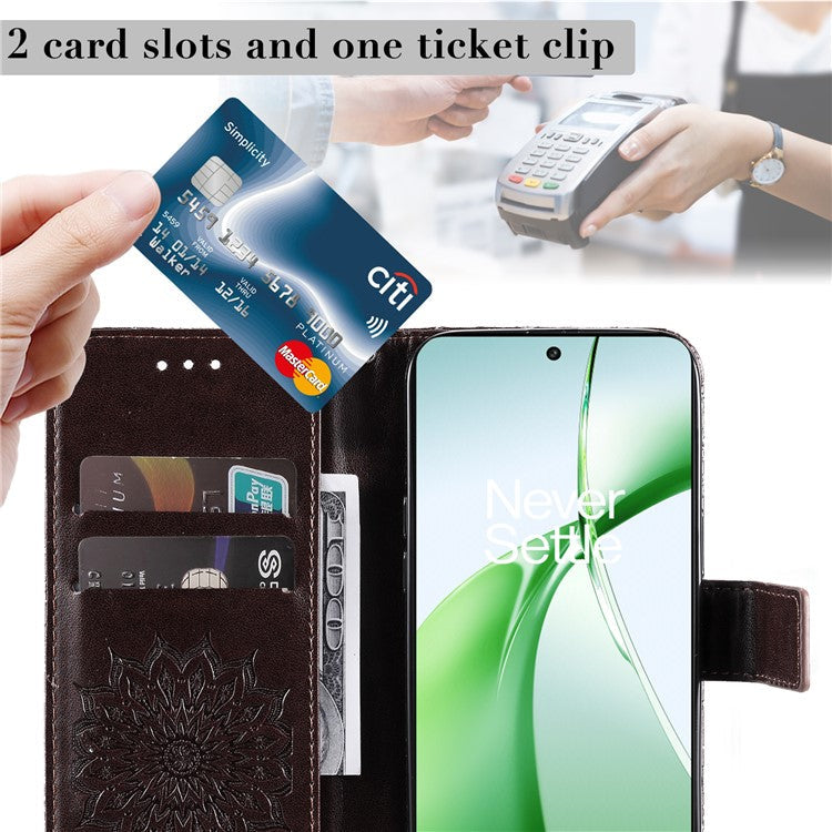 KT Imprinting Flower Series-1 For OnePlus Nord CE4 5G Case PU Leather Wallet Stand Phone Cover - Brown