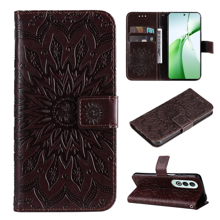 KT Imprinting Flower Series-1 For OnePlus Nord CE4 5G Case PU Leather Wallet Stand Phone Cover - Brown