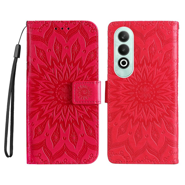 KT Imprinting Flower Series-1 For OnePlus Nord CE4 5G Case PU Leather Wallet Stand Phone Cover - Red