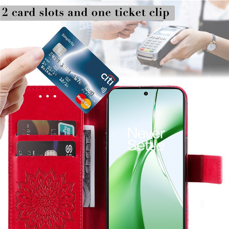 KT Imprinting Flower Series-1 For OnePlus Nord CE4 5G Case PU Leather Wallet Stand Phone Cover - Red