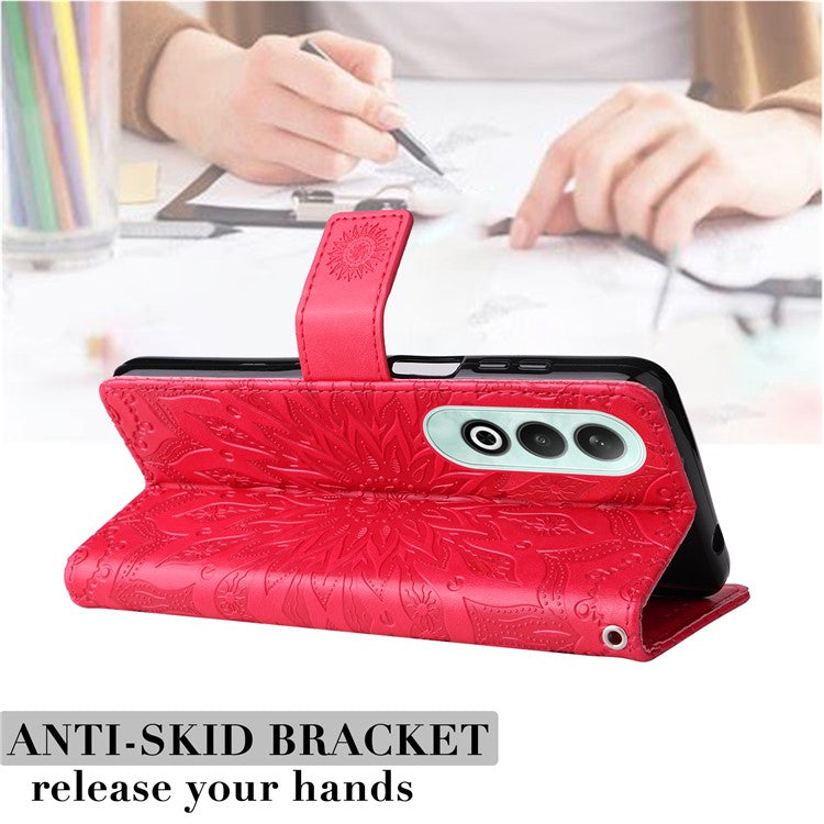 KT Imprinting Flower Series-1 For OnePlus Nord CE4 5G Case PU Leather Wallet Stand Phone Cover - Red