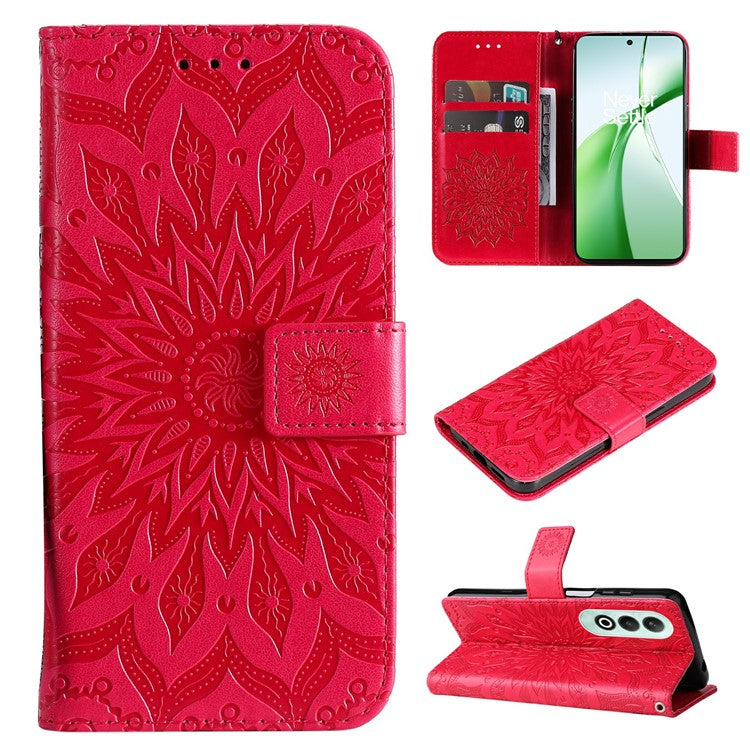 KT Imprinting Flower Series-1 For OnePlus Nord CE4 5G Case PU Leather Wallet Stand Phone Cover - Red