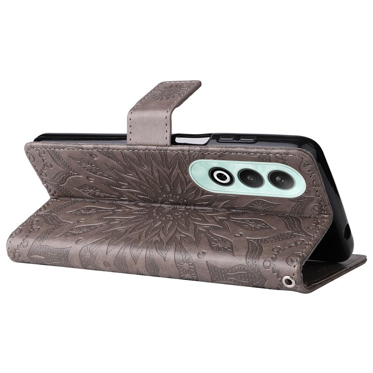 KT Imprinting Flower Series-1 For OnePlus Nord CE4 5G Case PU Leather Wallet Stand Phone Cover - Grey