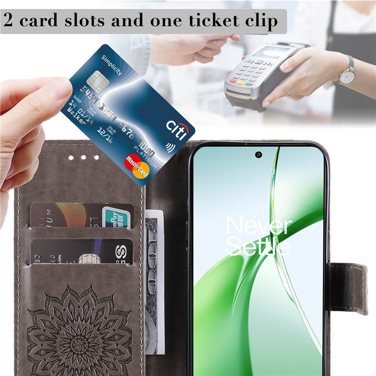 KT Imprinting Flower Series-1 For OnePlus Nord CE4 5G Case PU Leather Wallet Stand Phone Cover - Grey