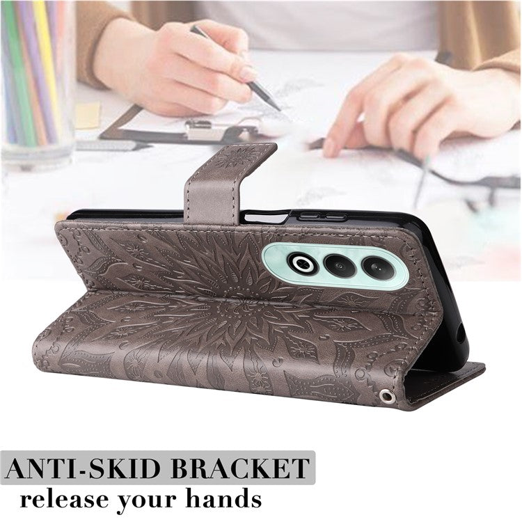 KT Imprinting Flower Series-1 For OnePlus Nord CE4 5G Case PU Leather Wallet Stand Phone Cover - Grey