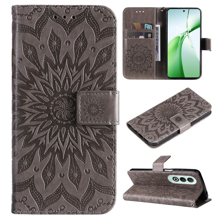KT Imprinting Flower Series-1 For OnePlus Nord CE4 5G Case PU Leather Wallet Stand Phone Cover - Grey