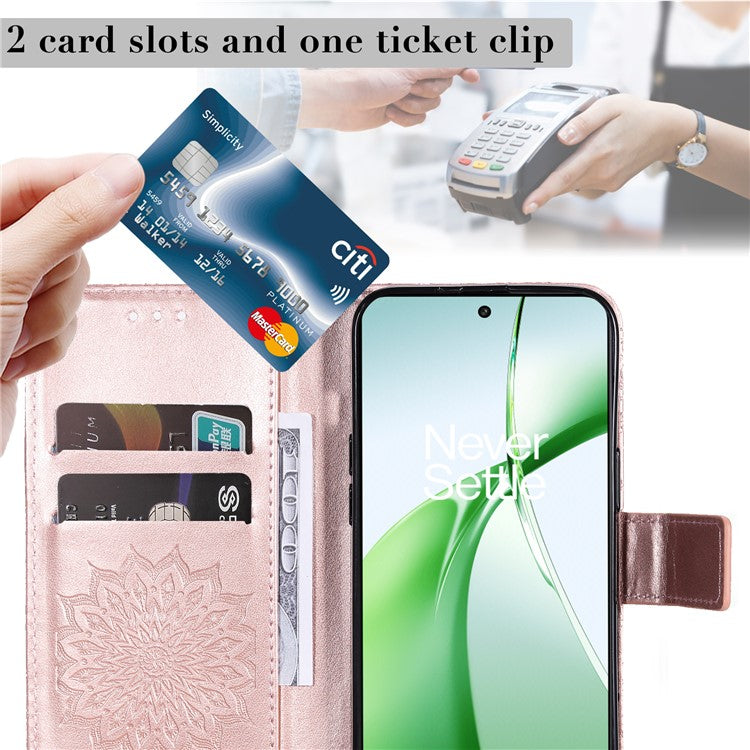KT Imprinting Flower Series-1 For OnePlus Nord CE4 5G Case PU Leather Wallet Stand Phone Cover - Rose Gold