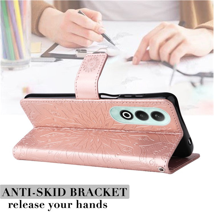 KT Imprinting Flower Series-1 For OnePlus Nord CE4 5G Case PU Leather Wallet Stand Phone Cover - Rose Gold