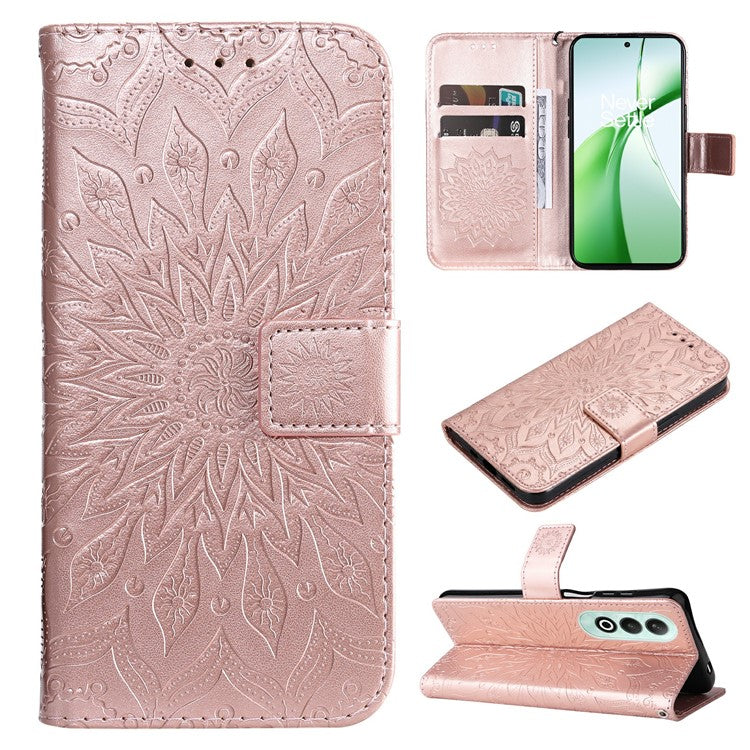 KT Imprinting Flower Series-1 For OnePlus Nord CE4 5G Case PU Leather Wallet Stand Phone Cover - Rose Gold