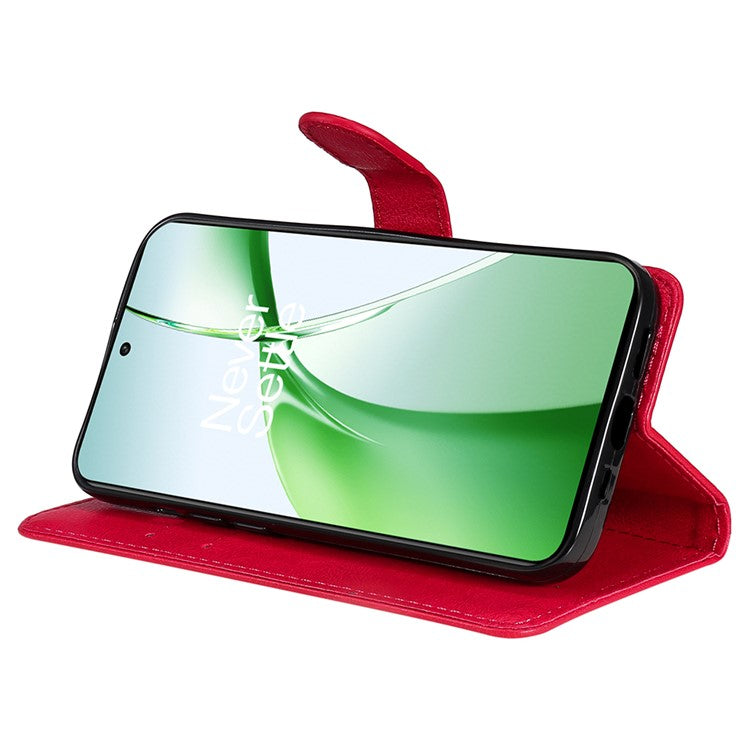 KT Leather Series-2 for OnePlus Nord CE4 5G Leather Case Folio Flip Wallet Phone Cover - Red