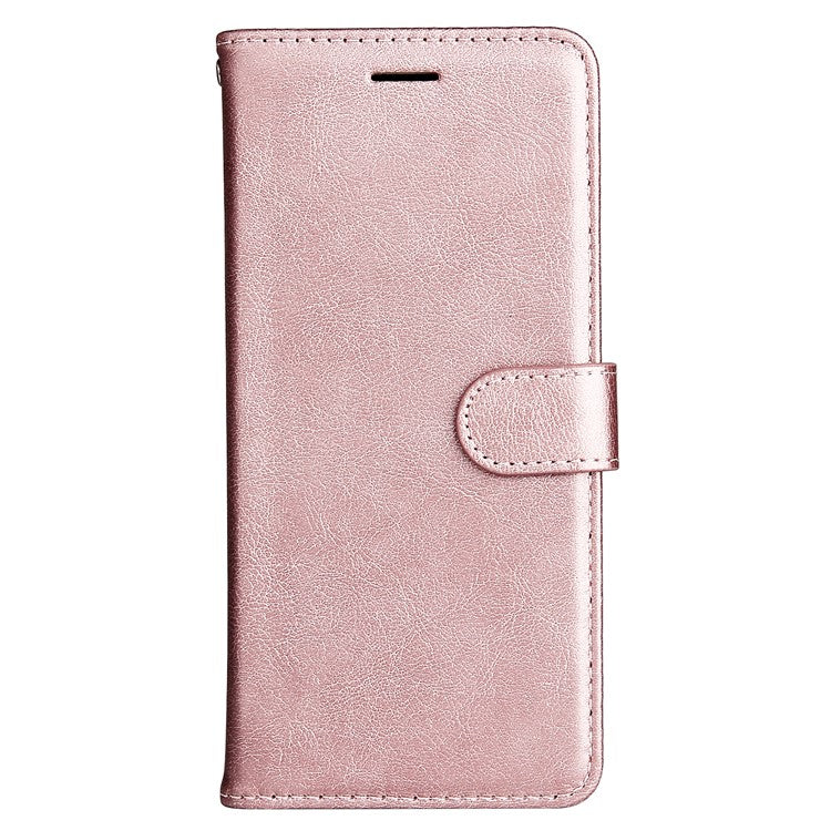 For iPhone 16e Case Solid Color Leather Mobile Cover Wallet Stand with Strap - Rose Gold