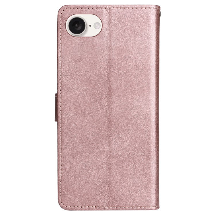 For iPhone 16e Case Solid Color Leather Mobile Cover Wallet Stand with Strap - Rose Gold