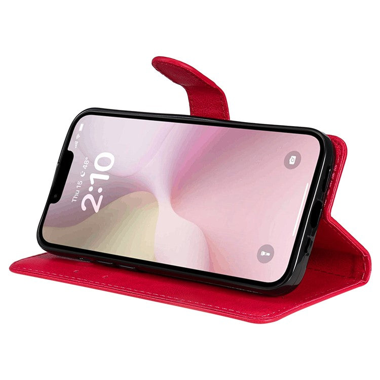For iPhone 16e Case Solid Color Leather Mobile Cover Wallet Stand with Strap - Red