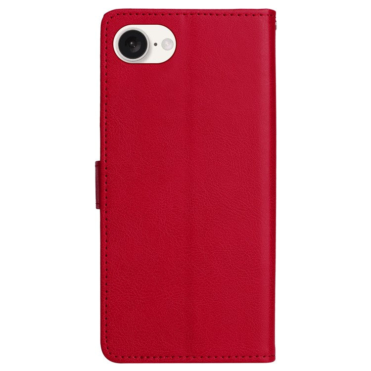 For iPhone 16e Case Solid Color Leather Mobile Cover Wallet Stand with Strap - Red