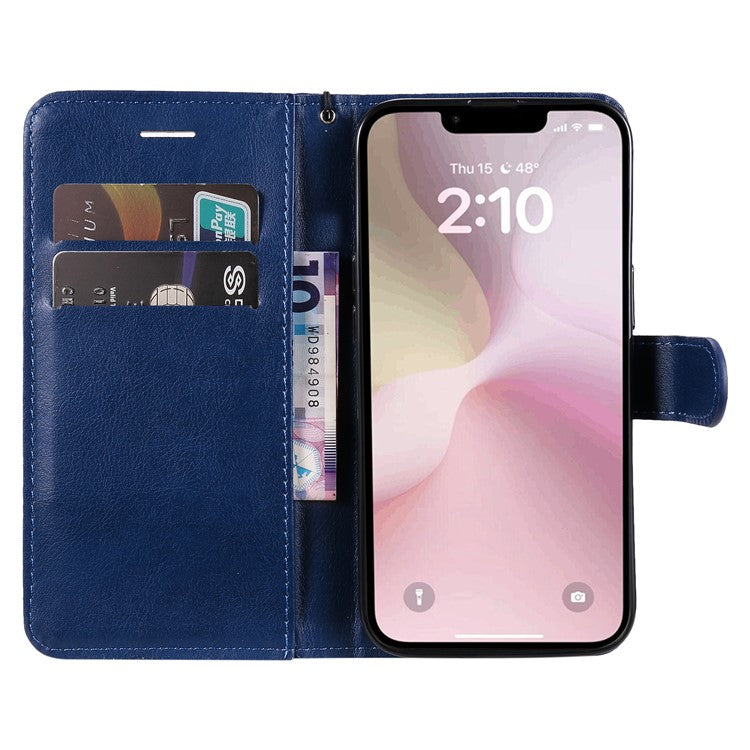 For iPhone 16e Case Solid Color Leather Mobile Cover Wallet Stand with Strap - Blue