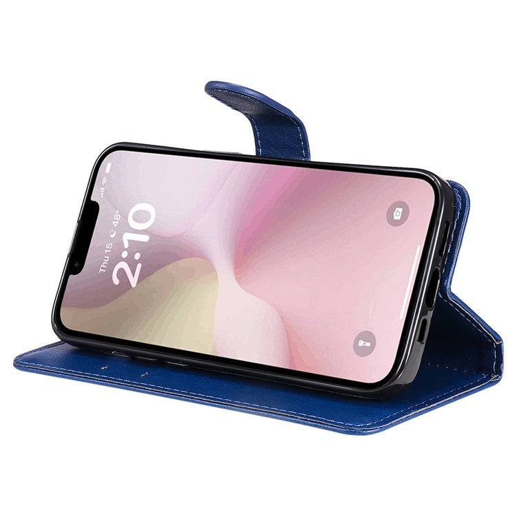 For iPhone 16e Case Solid Color Leather Mobile Cover Wallet Stand with Strap - Blue