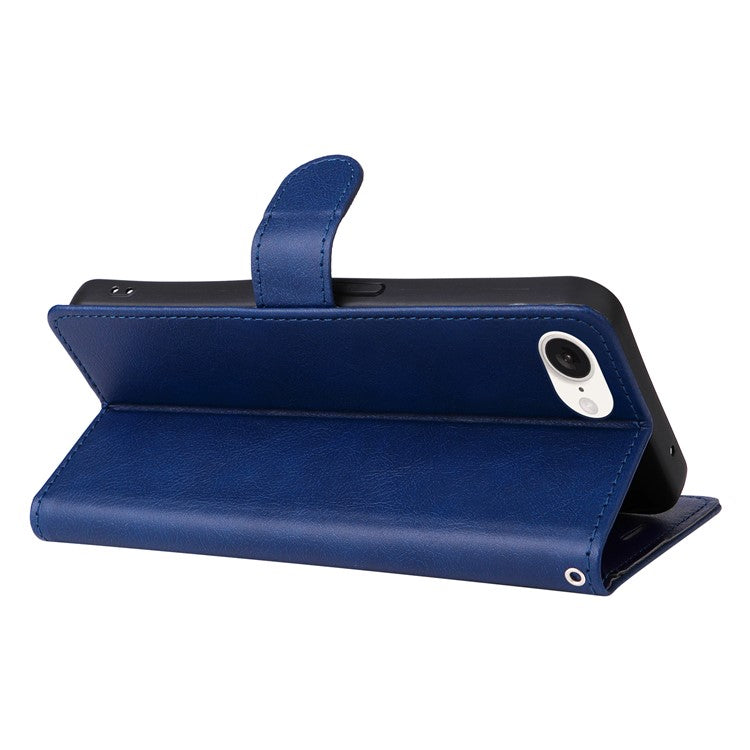 For iPhone 16e Case Solid Color Leather Mobile Cover Wallet Stand with Strap - Blue