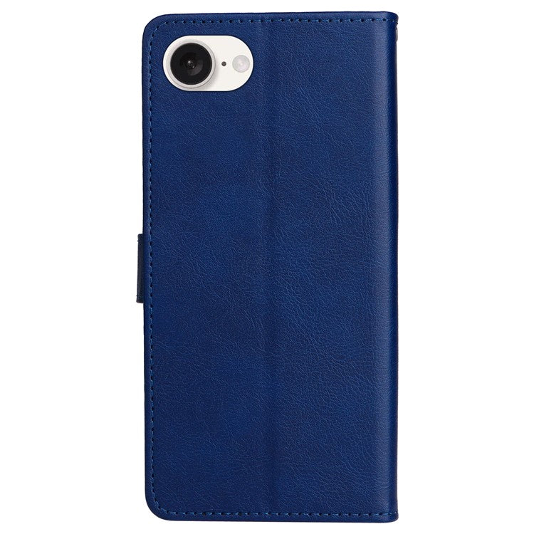 For iPhone 16e Case Solid Color Leather Mobile Cover Wallet Stand with Strap - Blue