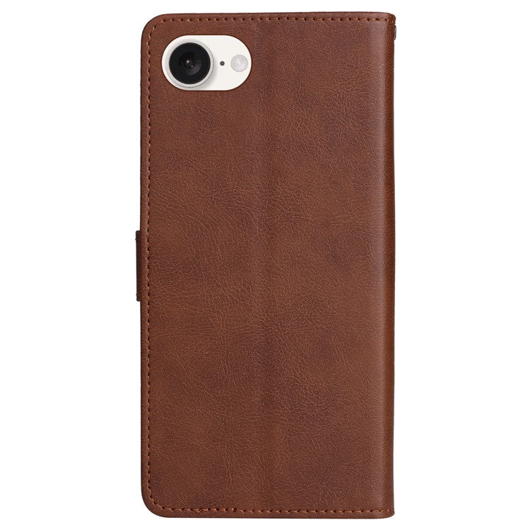 For iPhone 16e Case Solid Color Leather Mobile Cover Wallet Stand with Strap - Brown