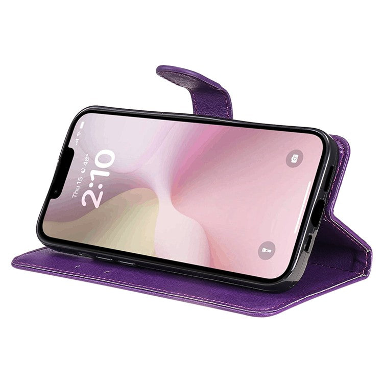 For iPhone 16e Case Solid Color Leather Mobile Cover Wallet Stand with Strap - Purple