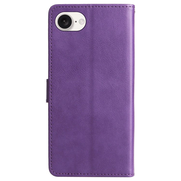 For iPhone 16e Case Solid Color Leather Mobile Cover Wallet Stand with Strap - Purple
