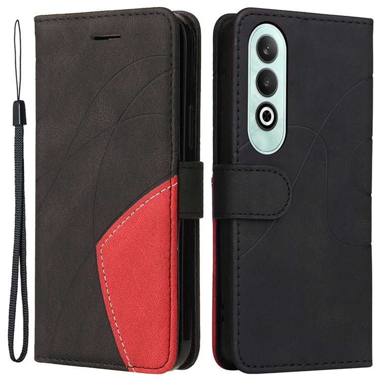 KT Leather Series-1 For OnePlus Nord CE4 5G Flip Wallet Case PU Leather Dual Color Splicing Phone Cover - Black