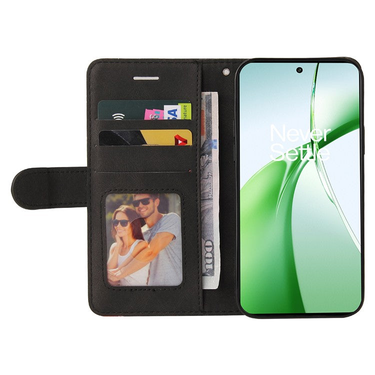 KT Leather Series-1 For OnePlus Nord CE4 5G Flip Wallet Case PU Leather Dual Color Splicing Phone Cover - Black