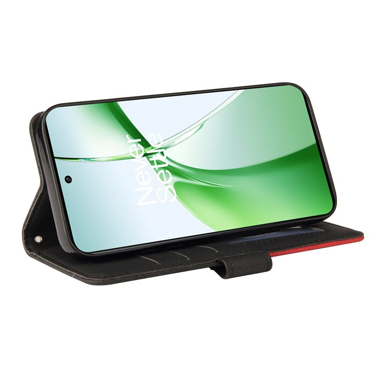 KT Leather Series-1 For OnePlus Nord CE4 5G Flip Wallet Case PU Leather Dual Color Splicing Phone Cover - Black