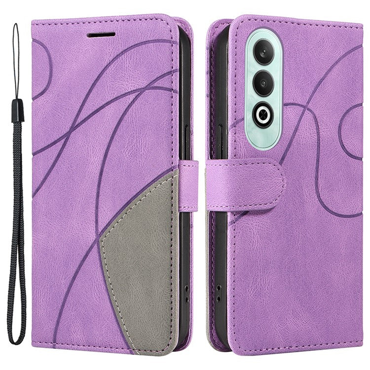 KT Leather Series-1 For OnePlus Nord CE4 5G Flip Wallet Case PU Leather Dual Color Splicing Phone Cover - Light Purple