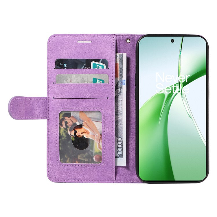 KT Leather Series-1 For OnePlus Nord CE4 5G Flip Wallet Case PU Leather Dual Color Splicing Phone Cover - Light Purple