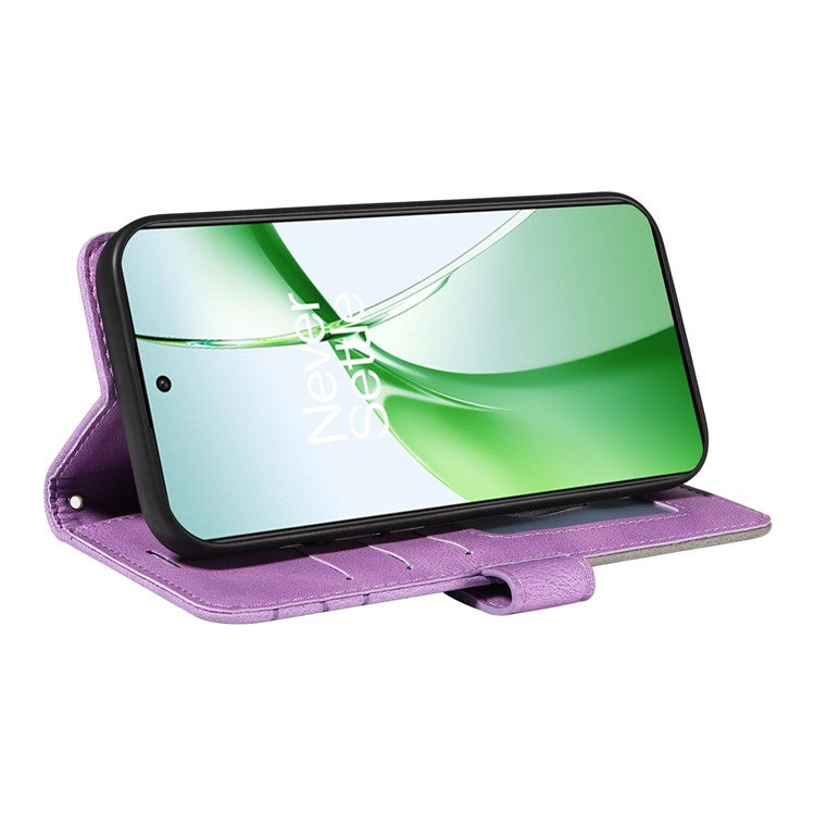 KT Leather Series-1 For OnePlus Nord CE4 5G Flip Wallet Case PU Leather Dual Color Splicing Phone Cover - Light Purple