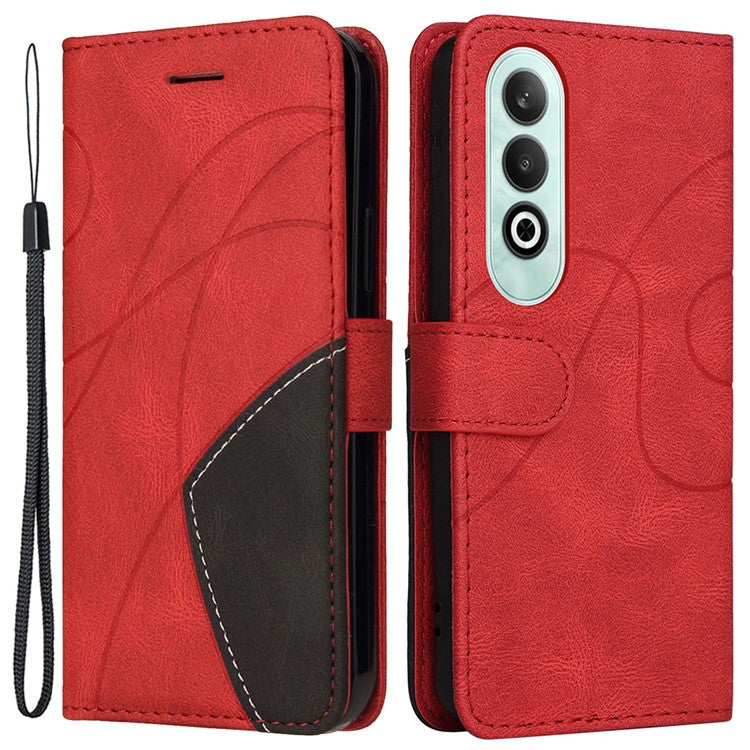 KT Leather Series-1 For OnePlus Nord CE4 5G Flip Wallet Case PU Leather Dual Color Splicing Phone Cover - Red
