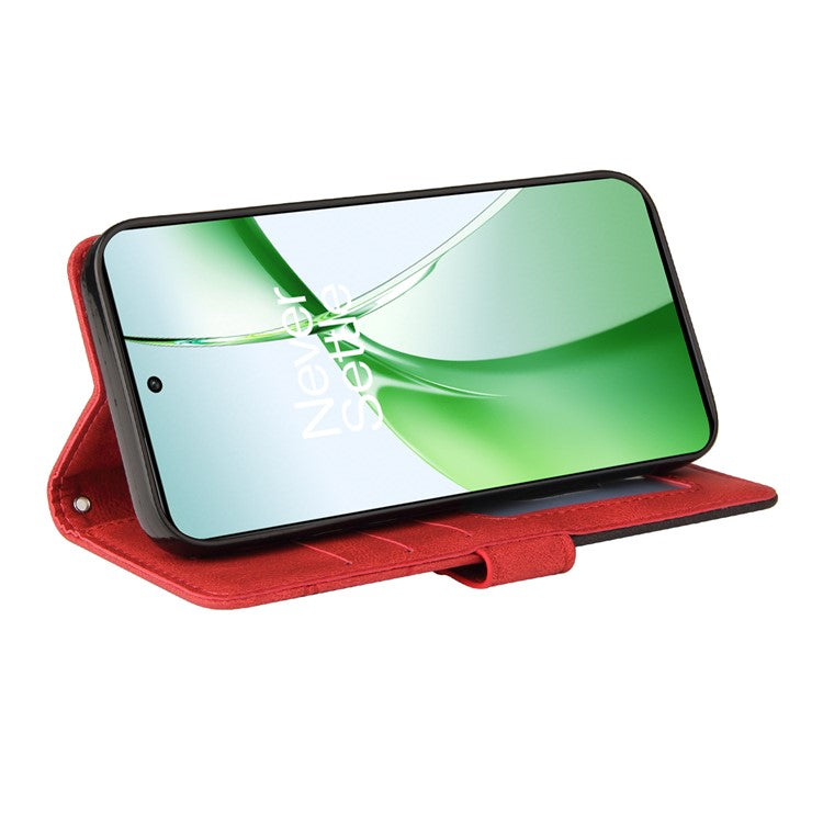 KT Leather Series-1 For OnePlus Nord CE4 5G Flip Wallet Case PU Leather Dual Color Splicing Phone Cover - Red